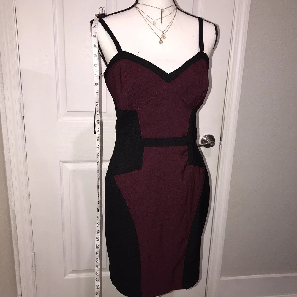 XOXO Colorblock Black Burgundy Sweetheart Neckline Spaghetti Strap Dress Sz 9/10 - Picture 11 of 13